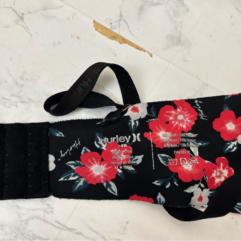 Hurley padded bra adjustable straps Red Black Floral women's sz 34B Hook Loop​ - Picture 6 of 6